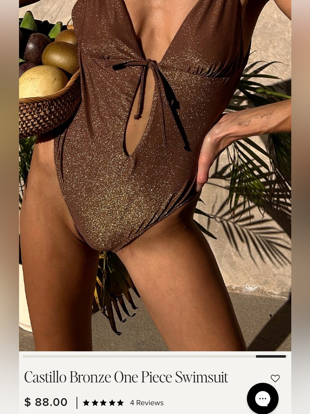 Shimmer Brown One-Piece Swimsuit with Front Tie